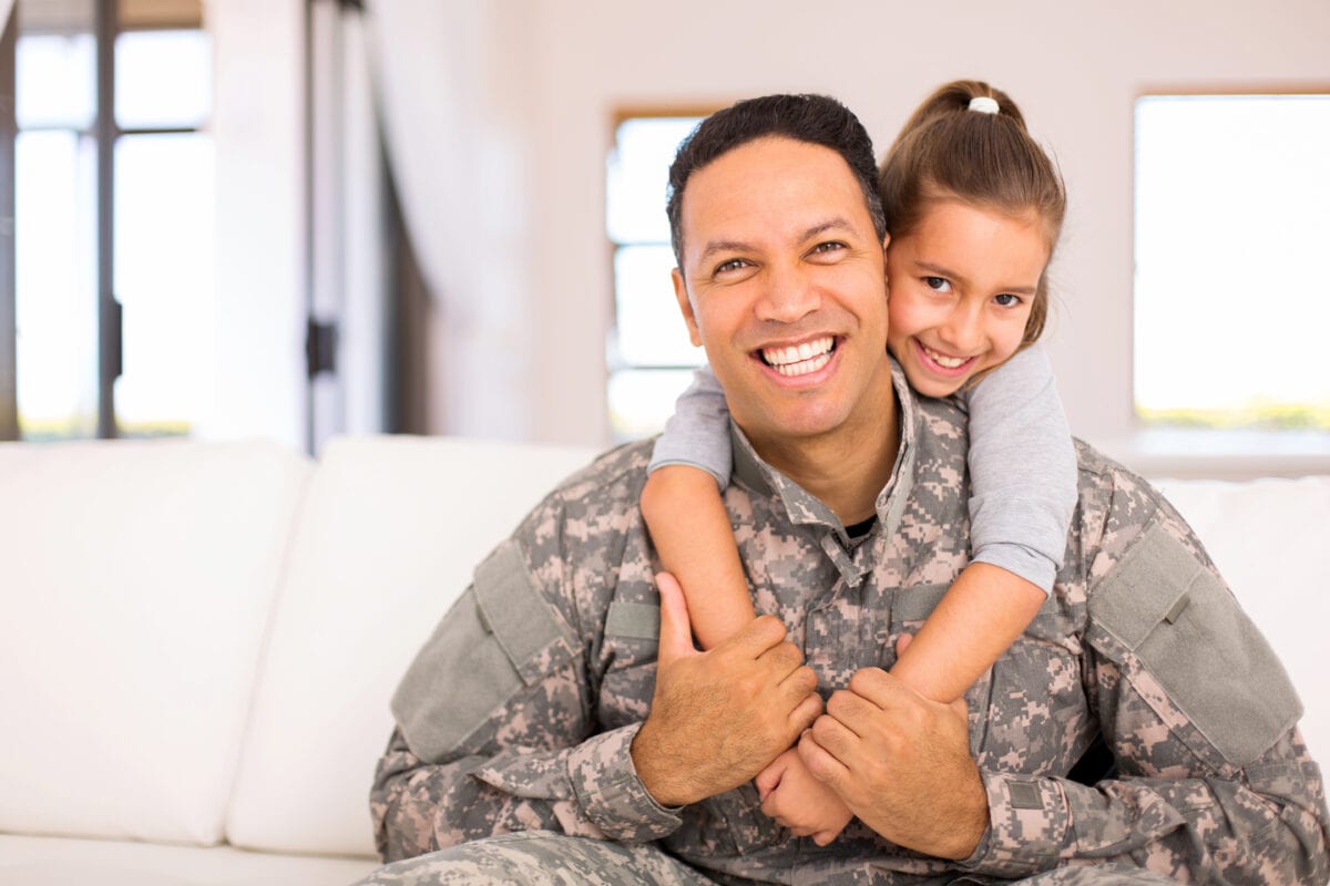 Military Father and daughter at home