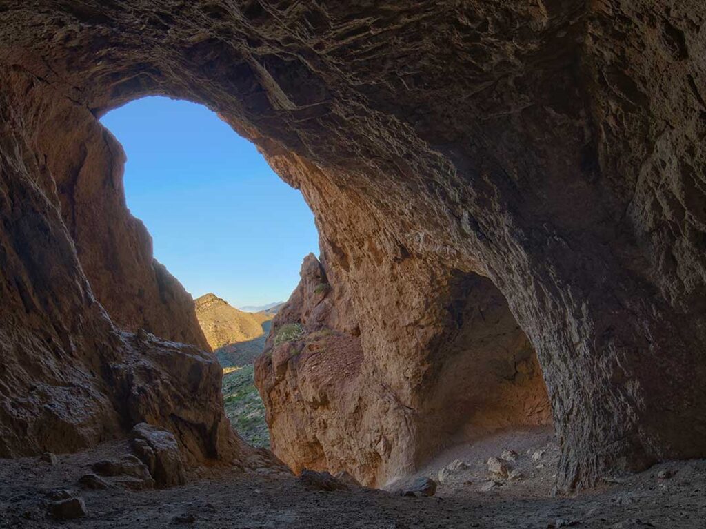 Beautiful landscape and cave on the Aztec Cave Trail in El Paso, TX