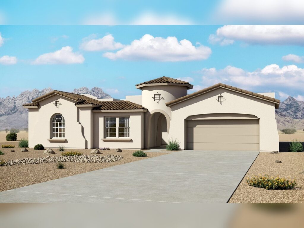 Exterior of a Hakes Brothers home with hills and natural terrain in the background