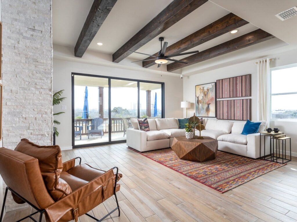 Fully furnished model home living room by Hakes Brothers