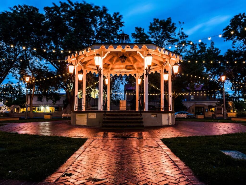 Gazebo at night in Old Town Albuquerque
