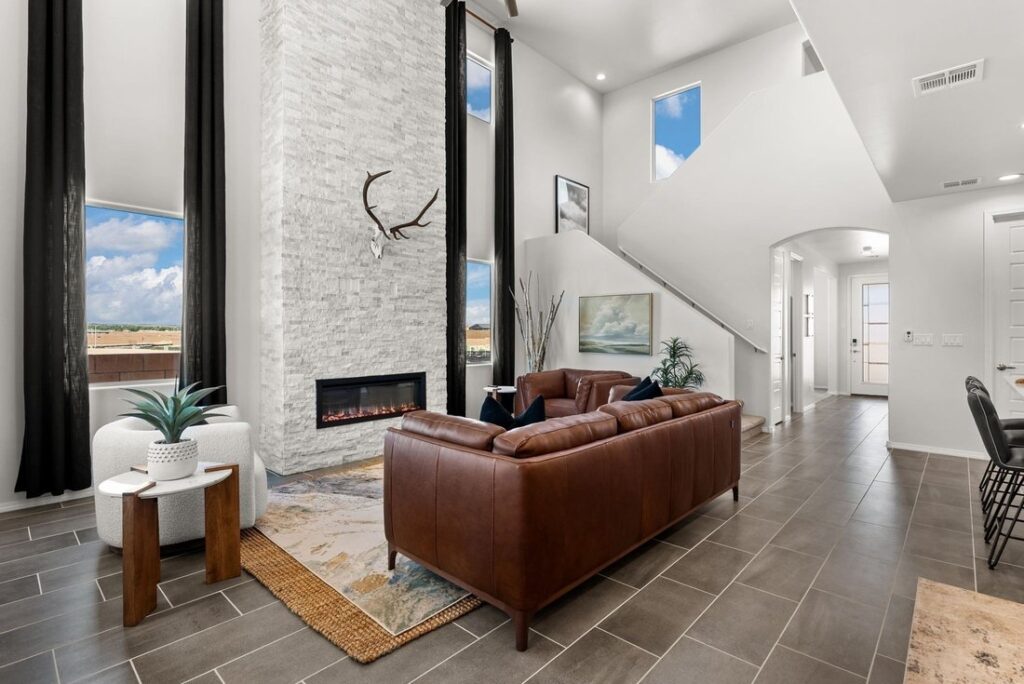 Model home living room interior of Hakes Brothers home.