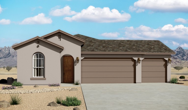 Mountain Hawk 1752 3 Car Garage Mediterranean Elevation