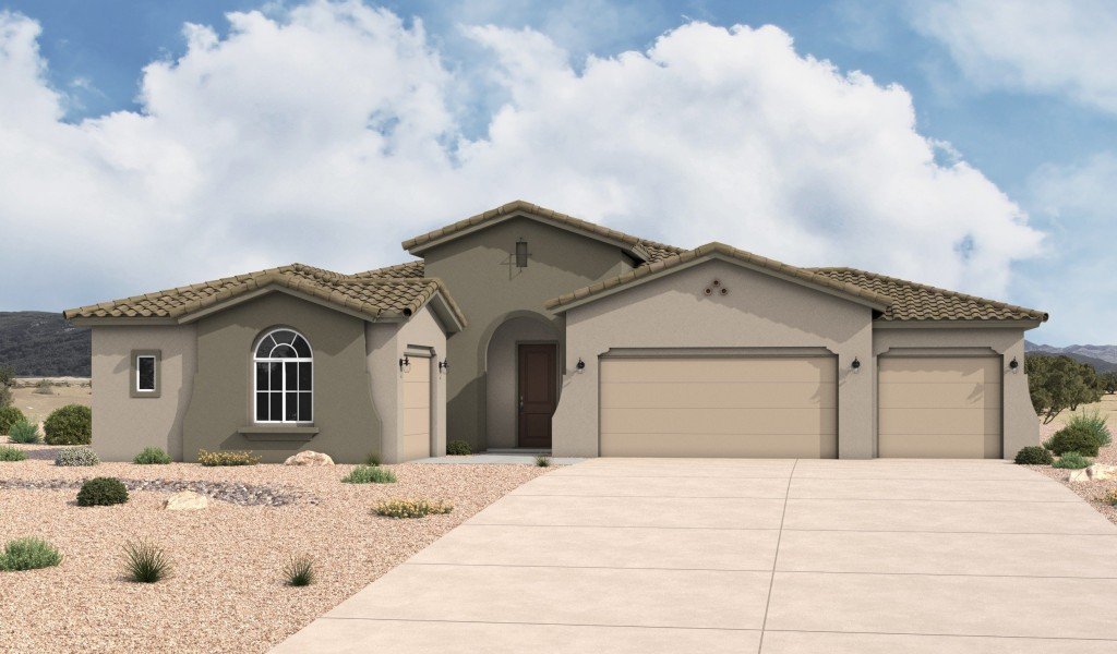 Lomas Encantadas 2374 Mediterranean Elevation 4-Car Garage Option