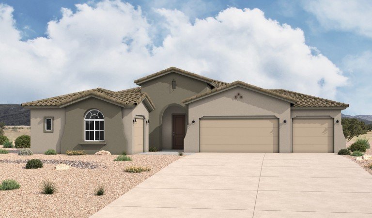 Lomas Encantadas 2374 Mediterranean Elevation 4-Car Garage Option