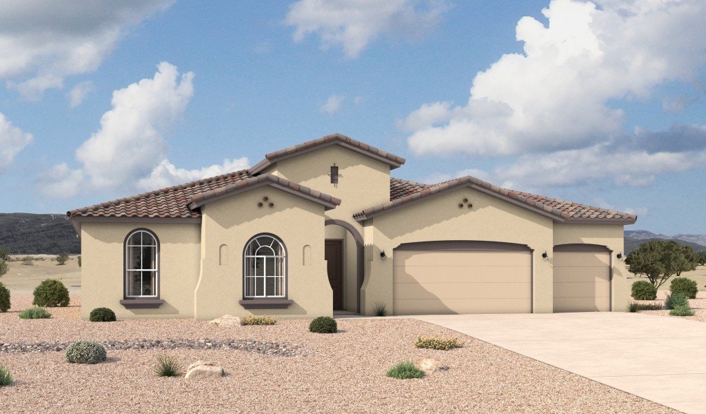 Lomas Encantadas 2740 Mediterranean Elevation 4-Car Garage Option
