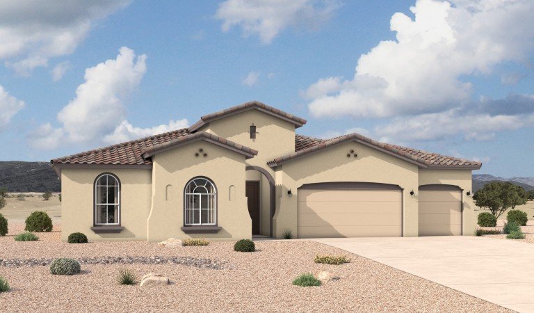 Lomas Encantadas 2740 Mediterranean Elevation 4-Car Garage Option
